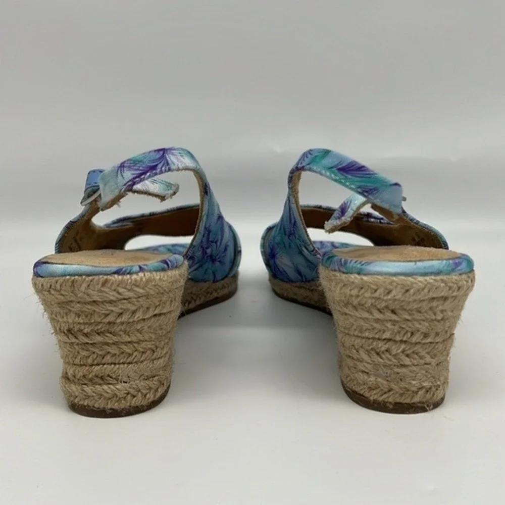 Easy Street‎ Devlin Espadrille Wedge Sandals Blue Purple Tropical Slingback 9.5